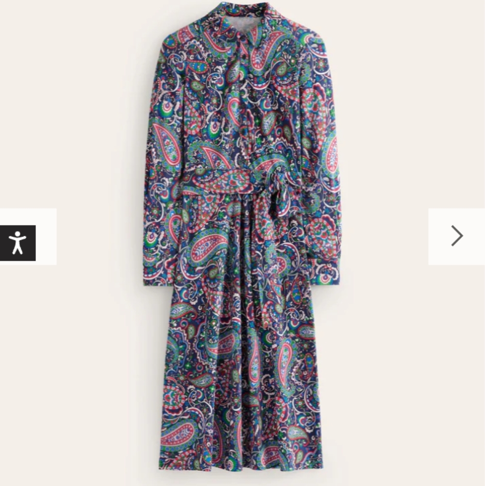 $185 NWT Woman's Boden Laura Jersey Paisley Shirt Dress Size 10L Waist Tie Midi - Picture 5 of 12